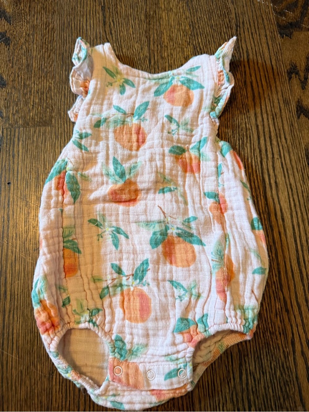 Angel Dear Peach Print Muslin Romper - Pink & Green